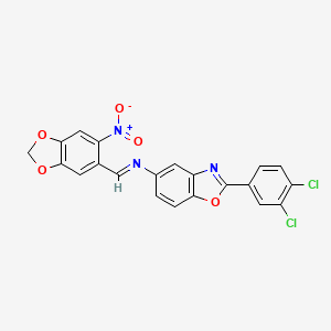 molecular formula C21H11Cl2N3O5 B11534625 2-(3,4-dichlorophenyl)-N-[(E)-(6-nitro-1,3-benzodioxol-5-yl)methylidene]-1,3-benzoxazol-5-amine 