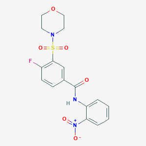 molecular formula C17H16FN3O6S B11534642 4-fluoro-3-(morpholin-4-ylsulfonyl)-N-(2-nitrophenyl)benzamide 