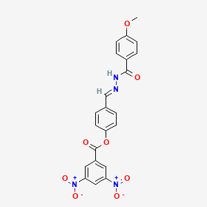 molecular formula C22H16N4O8 B11534652 4-[(E)-{2-[(4-methoxyphenyl)carbonyl]hydrazinylidene}methyl]phenyl 3,5-dinitrobenzoate 