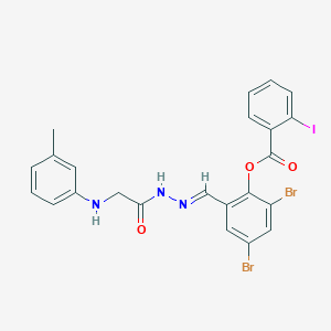 molecular formula C23H18Br2IN3O3 B11534692 2,4-Dibromo-6-[(E)-({2-[(3-methylphenyl)amino]acetamido}imino)methyl]phenyl 2-iodobenzoate 