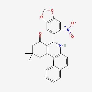 molecular formula C26H22N2O5 B11534713 2,2-dimethyl-5-(6-nitro-1,3-benzodioxol-5-yl)-2,3,5,6-tetrahydrobenzo[a]phenanthridin-4(1H)-one 