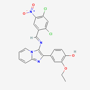 molecular formula C22H16Cl2N4O4 B11534720 4-(3-{[(E)-(2,4-dichloro-5-nitrophenyl)methylidene]amino}imidazo[1,2-a]pyridin-2-yl)-2-ethoxyphenol 