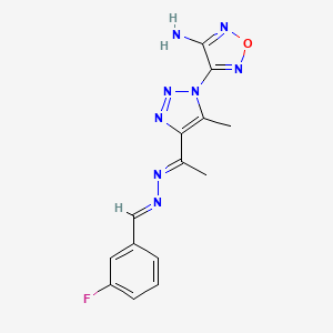 molecular formula C14H13FN8O B11534731 4-(4-{(1E)-1-[(2E)-(3-fluorobenzylidene)hydrazinylidene]ethyl}-5-methyl-1H-1,2,3-triazol-1-yl)-1,2,5-oxadiazol-3-amine 