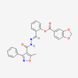 molecular formula C26H19N3O6 B11534764 2-[(E)-{2-[(5-methyl-3-phenyl-1,2-oxazol-4-yl)carbonyl]hydrazinylidene}methyl]phenyl 1,3-benzodioxole-5-carboxylate 