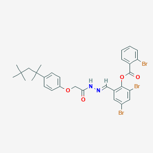 molecular formula C30H31Br3N2O4 B11534767 2,4-dibromo-6-[(E)-(2-{[4-(2,4,4-trimethylpentan-2-yl)phenoxy]acetyl}hydrazinylidene)methyl]phenyl 2-bromobenzoate 