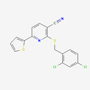 molecular formula C17H10Cl2N2S2 B11534798 2-[(2,4-Dichlorobenzyl)sulfanyl]-6-(thiophen-2-yl)pyridine-3-carbonitrile 