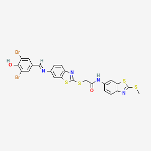 2-[(6-{[(E)-(3,5-dibromo-4-hydroxyphenyl)methylidene]amino}-1,3-benzothiazol-2-yl)sulfanyl]-N-[2-(methylsulfanyl)-1,3-benzothiazol-6-yl]acetamide