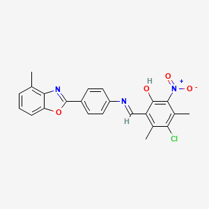 molecular formula C23H18ClN3O4 B11534836 4-chloro-3,5-dimethyl-2-[(E)-{[4-(4-methyl-1,3-benzoxazol-2-yl)phenyl]imino}methyl]-6-nitrophenol 