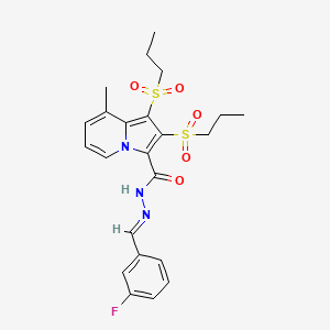 molecular formula C23H26FN3O5S2 B11534878 N'-[(E)-(3-fluorophenyl)methylidene]-8-methyl-1,2-bis(propylsulfonyl)indolizine-3-carbohydrazide 