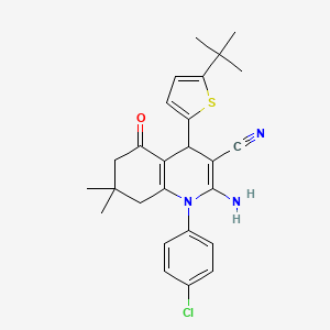 molecular formula C26H28ClN3OS B11534905 2-Amino-4-(5-(tert-butyl)thiophen-2-yl)-1-(4-chlorophenyl)-7,7-dimethyl-5-oxo-1,4,5,6,7,8-hexahydroquinoline-3-carbonitrile CAS No. 311316-23-1