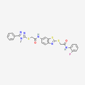 N-[2-({2-[(2-fluorophenyl)amino]-2-oxoethyl}sulfanyl)-1,3-benzothiazol-6-yl]-2-[(4-methyl-5-phenyl-4H-1,2,4-triazol-3-yl)sulfanyl]acetamide