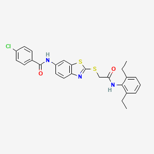 molecular formula C26H24ClN3O2S2 B11534971 4-chloro-N-[2-({2-[(2,6-diethylphenyl)amino]-2-oxoethyl}sulfanyl)-1,3-benzothiazol-6-yl]benzamide 