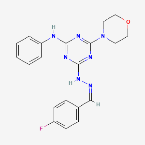 molecular formula C20H20FN7O B11535031 4-[(2Z)-2-(4-fluorobenzylidene)hydrazinyl]-6-(morpholin-4-yl)-N-phenyl-1,3,5-triazin-2-amine 