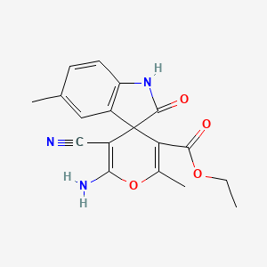 molecular formula C18H17N3O4 B11535052 Ethyl 2'-amino-3'-cyano-5,6'-dimethyl-2-oxo-1,2-dihydrospiro[indole-3,4'-pyran]-5'-carboxylate 