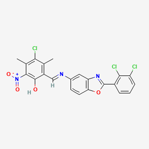 molecular formula C22H14Cl3N3O4 B11535174 4-chloro-2-[(E)-{[2-(2,3-dichlorophenyl)-1,3-benzoxazol-5-yl]imino}methyl]-3,5-dimethyl-6-nitrophenol 