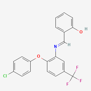 molecular formula C20H13ClF3NO2 B11535196 2-[(E)-{[2-(4-chlorophenoxy)-5-(trifluoromethyl)phenyl]imino}methyl]phenol 