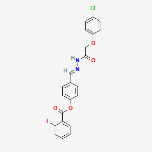 molecular formula C22H16ClIN2O4 B11535228 4-[(E)-{2-[(4-chlorophenoxy)acetyl]hydrazinylidene}methyl]phenyl 2-iodobenzoate 