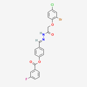 molecular formula C22H15BrClFN2O4 B11535279 4-[(E)-{2-[(2-bromo-4-chlorophenoxy)acetyl]hydrazinylidene}methyl]phenyl 3-fluorobenzoate 