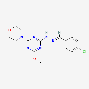 molecular formula C15H17ClN6O2 B11535285 2-[(2E)-2-(4-chlorobenzylidene)hydrazinyl]-4-methoxy-6-(morpholin-4-yl)-1,3,5-triazine 