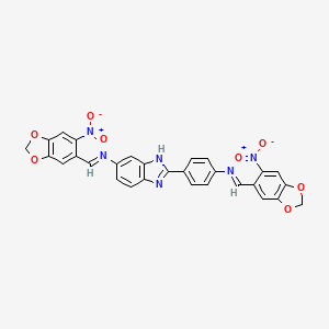 molecular formula C29H18N6O8 B11535325 N-[(E)-(6-nitro-1,3-benzodioxol-5-yl)methylidene]-2-(4-{[(E)-(6-nitro-1,3-benzodioxol-5-yl)methylidene]amino}phenyl)-1H-benzimidazol-6-amine 