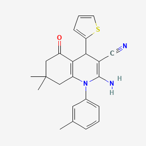 molecular formula C23H23N3OS B11535363 2-Amino-7,7-dimethyl-1-(3-methylphenyl)-5-oxo-4-(thiophen-2-yl)-1,4,5,6,7,8-hexahydroquinoline-3-carbonitrile 