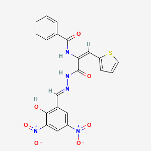 molecular formula C21H15N5O7S B11535435 N-((E)-1-{[(2E)-2-(2-hydroxy-3,5-dinitrobenzylidene)hydrazino]carbonyl}-2-thien-2-ylvinyl)benzamide 