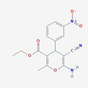 molecular formula C16H15N3O5 B11535453 ethyl 6-amino-5-cyano-2-methyl-4-(3-nitrophenyl)-4H-pyran-3-carboxylate 