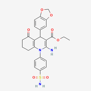 Ethyl 2-amino-4-(1,3-benzodioxol-5-yl)-5-oxo-1-(4-sulfamoylphenyl)-1,4,5,6,7,8-hexahydroquinoline-3-carboxylate