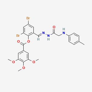 molecular formula C26H25Br2N3O6 B11535496 2,4-Dibromo-6-[(E)-({2-[(4-methylphenyl)amino]acetamido}imino)methyl]phenyl 3,4,5-trimethoxybenzoate 