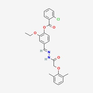 molecular formula C26H25ClN2O5 B11535500 4-[(E)-{2-[(2,6-dimethylphenoxy)acetyl]hydrazinylidene}methyl]-2-ethoxyphenyl 2-chlorobenzoate 