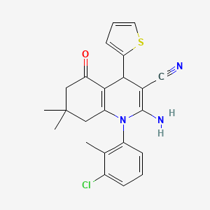 molecular formula C23H22ClN3OS B11535523 2-Amino-1-(3-chloro-2-methylphenyl)-7,7-dimethyl-5-oxo-4-(thiophen-2-yl)-1,4,5,6,7,8-hexahydroquinoline-3-carbonitrile 