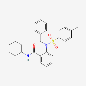 molecular formula C27H30N2O3S B11535543 2-{benzyl[(4-methylphenyl)sulfonyl]amino}-N-cyclohexylbenzamide 