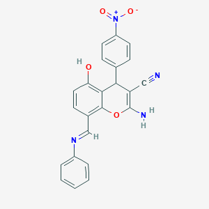 2-amino-5-hydroxy-4-(4-nitrophenyl)-8-[(Z)-(phenylimino)methyl]-4H-chromene-3-carbonitrile