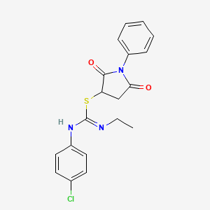 molecular formula C19H18ClN3O2S B11535623 2,5-dioxo-1-phenylpyrrolidin-3-yl N'-(4-chlorophenyl)-N-ethylcarbamimidothioate 