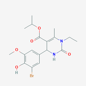 molecular formula C18H23BrN2O5 B11535678 Propan-2-yl 4-(3-bromo-4-hydroxy-5-methoxyphenyl)-1-ethyl-6-methyl-2-oxo-1,2,3,4-tetrahydropyrimidine-5-carboxylate 