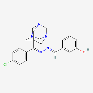 molecular formula C21H22ClN5O B11535699 3-[(E)-{(2Z)-[(4-Chlorophenyl)(1,3,5-triazatricyclo[3.3.1.1~3,7~]dec-7-YL)methylene]hydrazono}methyl]phenol 