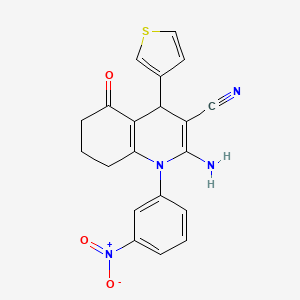 molecular formula C20H16N4O3S B11535705 2-Amino-1-(3-nitrophenyl)-5-oxo-4-(thiophen-3-yl)-1,4,5,6,7,8-hexahydroquinoline-3-carbonitrile CAS No. 311332-82-8