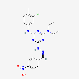 molecular formula C21H23ClN8O2 B11535706 N'-(3-chloro-4-methylphenyl)-N,N-diethyl-6-[(2Z)-2-(4-nitrobenzylidene)hydrazinyl]-1,3,5-triazine-2,4-diamine 