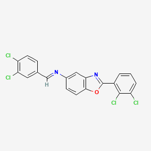 molecular formula C20H10Cl4N2O B11535712 2-(2,3-dichlorophenyl)-N-[(E)-(3,4-dichlorophenyl)methylidene]-1,3-benzoxazol-5-amine 