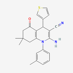 2-Amino-7,7-dimethyl-1-(3-methylphenyl)-5-oxo-4-(thiophen-3-yl)-1,4,5,6,7,8-hexahydroquinoline-3-carbonitrile