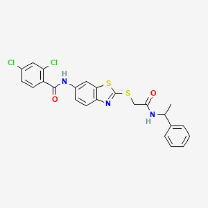 molecular formula C24H19Cl2N3O2S2 B11535880 2,4-dichloro-N-[2-({2-oxo-2-[(1-phenylethyl)amino]ethyl}sulfanyl)-1,3-benzothiazol-6-yl]benzamide 