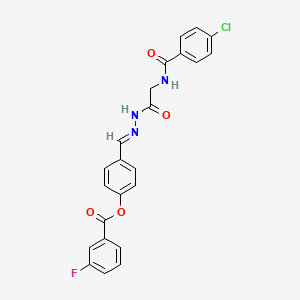 4-{(E)-[2-({[(4-chlorophenyl)carbonyl]amino}acetyl)hydrazinylidene]methyl}phenyl 3-fluorobenzoate (non-preferred name)