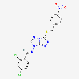 molecular formula C17H11Cl2N7O2S B11535969 N-[(E)-(2,4-dichlorophenyl)methylidene]-3-[(4-nitrobenzyl)sulfanyl]-7H-[1,2,4]triazolo[4,3-b][1,2,4]triazol-7-amine 