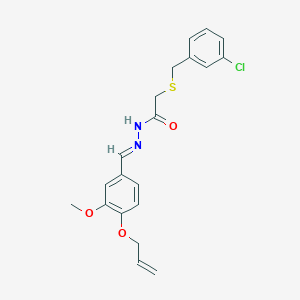 molecular formula C20H21ClN2O3S B11536058 2-[(3-chlorobenzyl)sulfanyl]-N'-{(E)-[3-methoxy-4-(prop-2-en-1-yloxy)phenyl]methylidene}acetohydrazide 