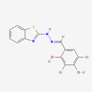 molecular formula C14H9Br2N3O2S B11536142 Benzaldehyde, 3,5-dibromo-2,4-dihydroxy-, 2-benzothiazolylhydrazone 