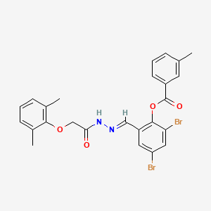 molecular formula C25H22Br2N2O4 B11536164 2,4-dibromo-6-[(E)-{2-[(2,6-dimethylphenoxy)acetyl]hydrazinylidene}methyl]phenyl 3-methylbenzoate 