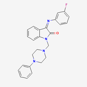 molecular formula C25H23FN4O B11536173 (3Z)-3-[(3-fluorophenyl)imino]-1-[(4-phenylpiperazin-1-yl)methyl]-1,3-dihydro-2H-indol-2-one 