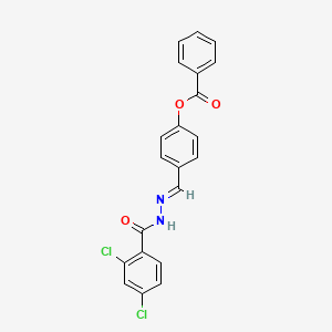 molecular formula C21H14Cl2N2O3 B11536217 4-[(E)-{2-[(2,4-dichlorophenyl)carbonyl]hydrazinylidene}methyl]phenyl benzoate 