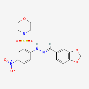 molecular formula C18H18N4O7S B11536290 4-({2-[(2E)-2-(1,3-benzodioxol-5-ylmethylidene)hydrazinyl]-5-nitrophenyl}sulfonyl)morpholine 