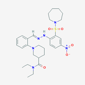 1-{2-[(E)-{2-[2-(azepan-1-ylsulfonyl)-4-nitrophenyl]hydrazinylidene}methyl]phenyl}-N,N-diethylpiperidine-3-carboxamide